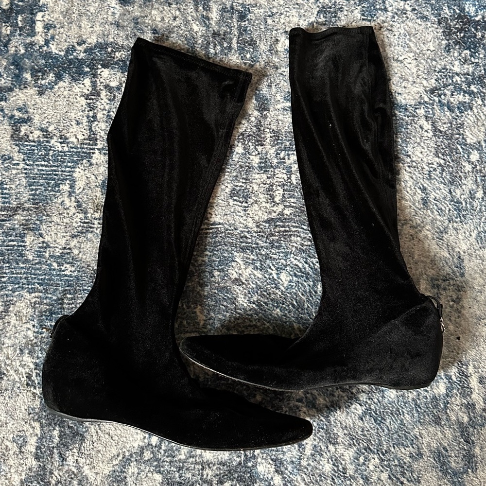 Giorgio Armani Black Velvet Knee-High Heeled Boots fits like 9/9.5